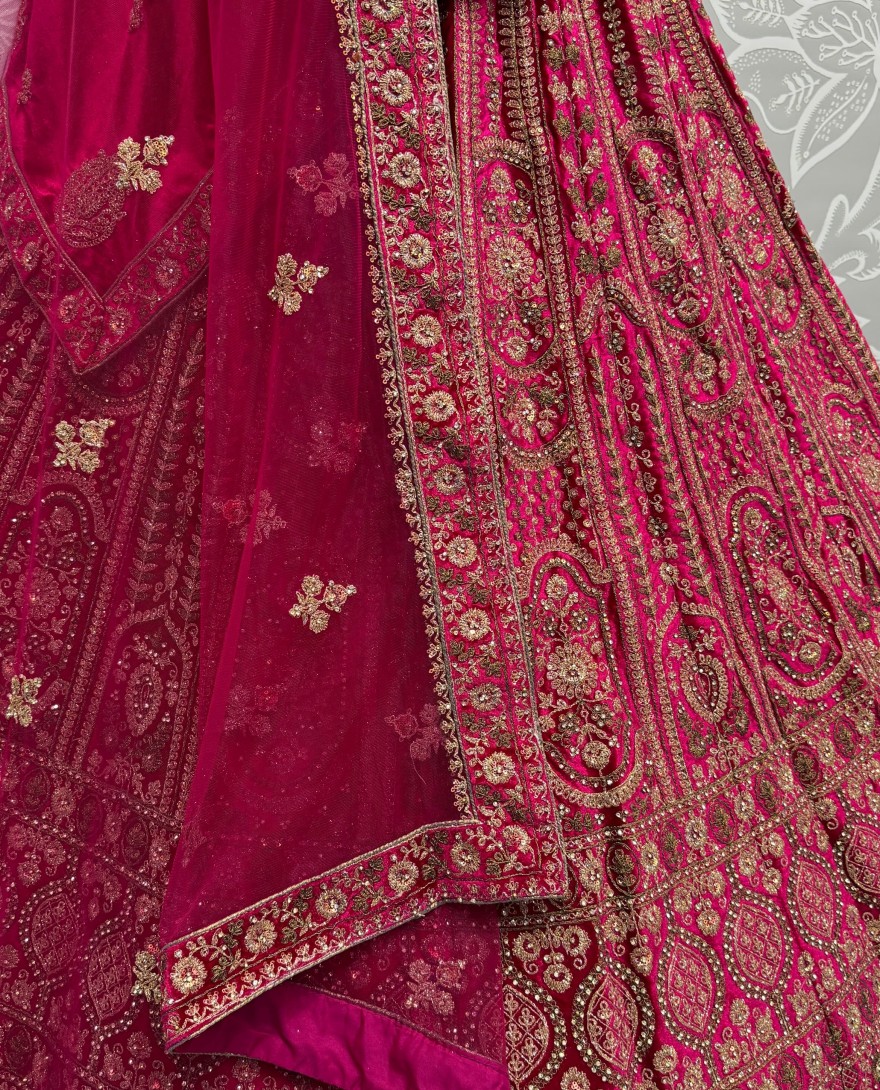2858 - Double dupatta combine Red Velvet Lehenga choli in Dori work